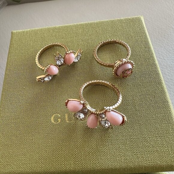 New Gucci RING FLOWER CRYSTAL GG SIZE XS GOLDEN Pink - Picture 7 of 8